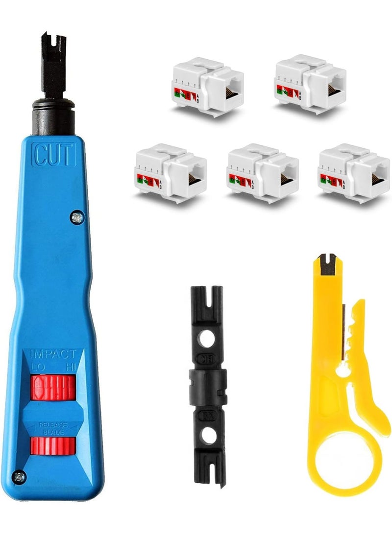 Punch Down Tool Kit with 110 & BK Blade, 5PCS Cat6 RJ45 Keystone Jack, Network Wire Stripper Tool Kits Professional - Image 1